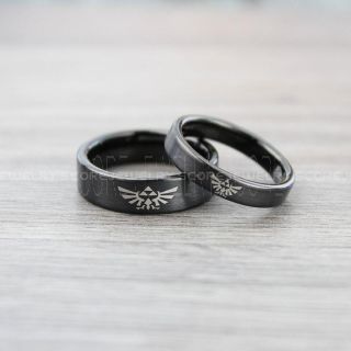 Zelda Rings, 2 Piece Couple Set Legend of Zelda Rings, Zelda Wedding Rings, Zelda Wedding Bands, Black Tungsten Rings, Black Wedding Bands