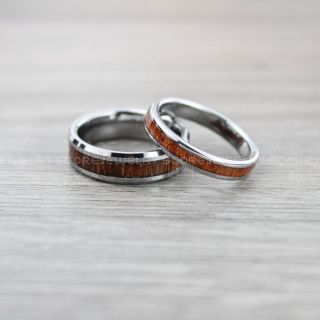 Redwood Rings, 2 Piece Couple Set Redwood Wedding Bands, 6mm & 4mm Silver Tungsten Bands with Redwood Inlay, Silver Wedding Rings, Silver Wedding Bands, Silver Wood Rings