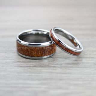 Redwood Rings, 2 Piece Couple Set Redwood Wedding Bands, Silver Tungsten Bands with Redwood Inlay, Silver Wedding Rings, Silver Wedding Bands, Silver Wood Rings