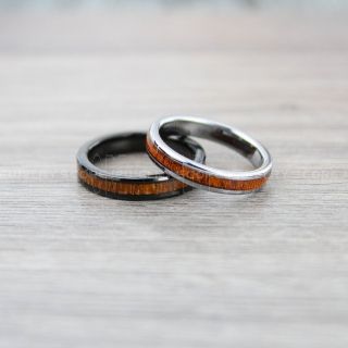Redwood Rings, 2 Piece Couple Set Redwood Wedding Bands, 4mm Silver Tungsten Bands with Redwood Inlay, Silver Wedding Rings, Silver Wedding Bands, Silver Wood Rings