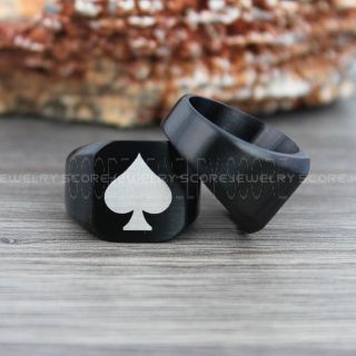 Spade Ring, Punk Ring, Rusting Ring, 16mm Stainless Steel Band with Square Top and Spade Black or Rustic Grey Retro Punk Ring