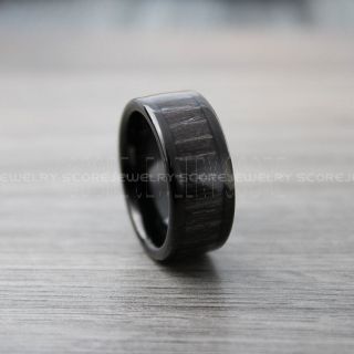 Koa Wood Ring, Koa Wood Wedding Band, 10mm Black Tungsten Band with Flat Edge Koa Wood Inlay 10mm Koa Wood Tungsten Wedding Ring