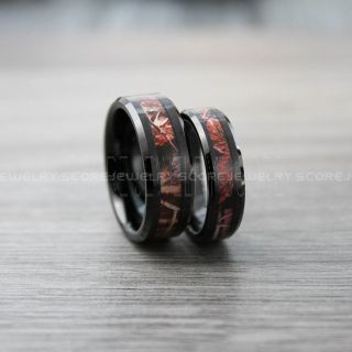 Camouflage Rings, Camo Rings, 2 Piece Couple Set Camo Wedding Rings, Black Tungsten Wedding Bands, Black Camo Rings