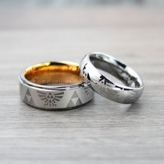 Zelda Rings, 2 Piece Couple Set Legend of Zelda Rings, Triforce Rings, Zelda Wedding Rings, Zelda Wedding Bands, Gamer Rings, Gunmetal Tungsten Rings, Gunmetal Wedding Bands, Zelda Triforce Rings
