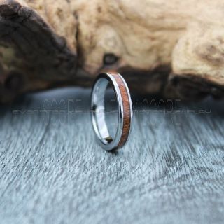 Koa Wood Ring, 4mm Koa Wood Wedding Band, Silver Wedding Band, Silver Tungsten Band, Silver Wedding Ring, Silver Tungsten Wedding Band