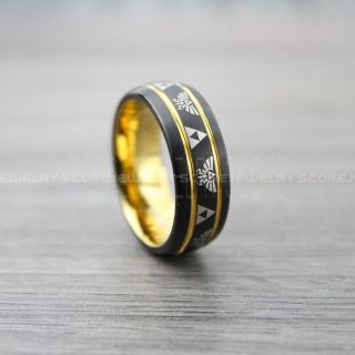 Zelda Ring, Legend of Zelda Ring, Zelda Wedding Ring, Zelda Wedding Band, Black Tungsten Ring, Black Wedding Band