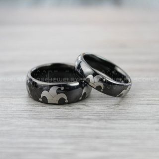 Joker Ring, Joker Wedding Band, Black Wedding Band, Couple Ring Set, Black Tungsten Wedding Ring, Joker Card Suit Ring, Black Poker Ring