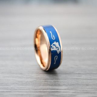 Fishing Ring, Fish Hook Ring, Bass Ring, Bass Fishing Ring, 14K Rose Gold Ring, Rose Gold Tungsten Ring, Rose Gold Wedding Band, Hunting Ring, Fish Hooks Wedding Band
