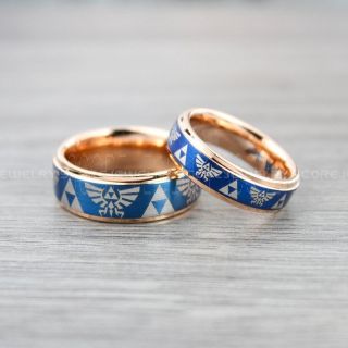 Legend of Zelda Rings, Zelda Triforce Rings, 2 Piece Couple Set Zelda Wedding Rings, Zelda Wedding Bands, Gamer Rings, 14K Rose Gold Tungsten Rings, Rose Gold Wedding Bands, Zelda Rings