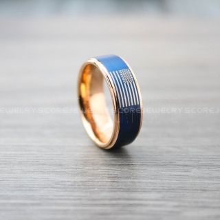 American Flag Ring, American Flag Wedding Band, 8mm 14K Rose Gold Tungsten Ring, Rose Gold Wedding Band, Rose Gold Tungsten Band, Military Ring