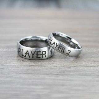 Gamer Rings, Couple Ring Set, Player 1 Player 2 Rings, Silver Gamer Wedding Rings, Silver Tungsten Gamer Wedding Bands, Silver Tungsten Rings, Silver Wedding Bands, Gamer Jewelry
