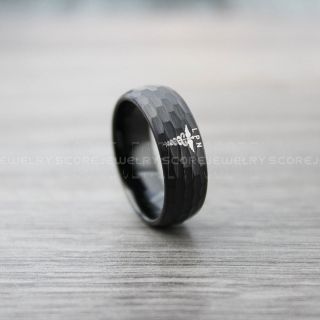 Licensed Practical Nurse Ring, Nurse Ring, LPN Nurse Wedding Band, Career Ring, LPN Nurse Jewelry, Black Hammered Nurse Tungsten Ring, Black Wedding Band, Black Tungsten Wedding Band