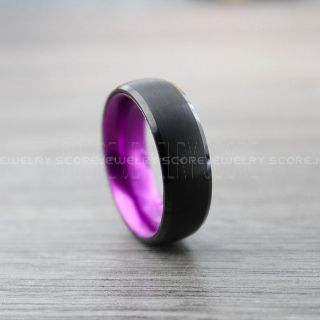 Purple Tungsten Ring, Purple Ring, Purple Wedding Band, Black Wedding Band, Black Wedding Ring, Purple Wedding Ring, Black Tungsten Ring