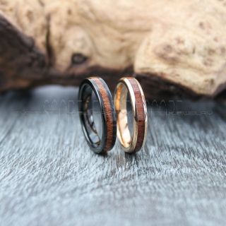 Wood Rings, Koa Wood Wedding Bands, 14K Rose Gold Tungsten Bands with Koa Wood Inlay, Rose Gold Wedding Rings, Rose Gold Wedding Bands, Rose Gold Wood Rings