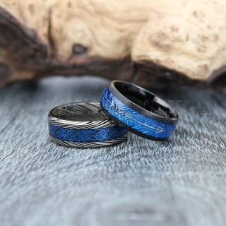 Meteorite Rings, Meteorite Wedding Rings, Damascus Steel Ring, Black Tungsten Bands with Meteorite Inlay, Meteorite Wedding Bands, Meteorite Wedding Rings, Black Tungsten Rings