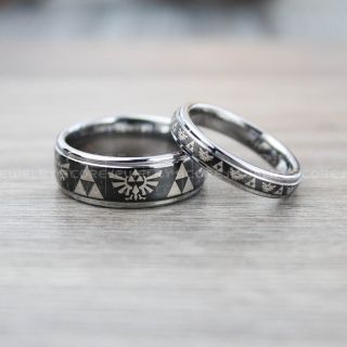 Zelda Rings, 2 Piece Couple Set Legend of Zelda Rings, Zelda Wedding Rings, Zelda Wedding Bands, Black Tungsten Rings, Black Wedding Bands