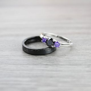 2 Piece Couple Set Wedding Rings, Black Wedding Bands, Black Tungsten Bands, Black Wedding Rings, Black Tungsten Wedding Rings