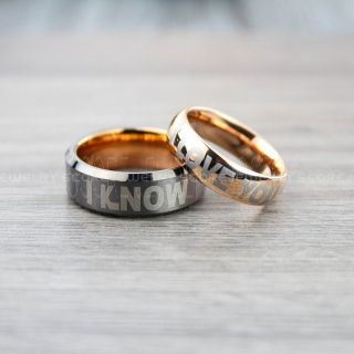 Star Wars Rings, 2 Piece Couple Set Star Wars Rings, Star Wars Wedding Bands, I Love You I Know Ring, Gunmetal Wedding Rings, Gunmetal Tungsten Bands, Star Wars Wedding Bands