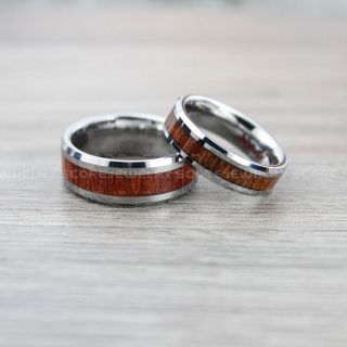 Redwood Rings, 2 Piece Couple Set Redwood Wedding Bands, Silver Tungsten Bands with Redwood Inlay, Silver Wedding Rings, Silver Wedding Bands, Silver Wood Rings