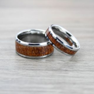 Redwood Rings, 2 Piece Couple Set Redwood Wedding Bands, Silver Tungsten Bands with Redwood Inlay, Silver Wedding Rings, Silver Wedding Bands, Silver Wood Rings