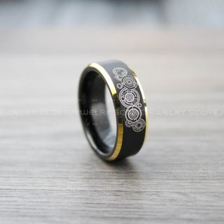Doctor Who Ring, Gallifreyan Ring Doctor Who Jewelry, Doctor Who Wedding Band, Doctor Who Wedding Ring, 8mm Black Tungsten Ring