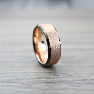 Doctor Who Ring, Gallifreyan Ring Doctor Who Jewelry, Doctor Who Wedding Band, Doctor Who Wedding Ring, 8mm 14K Rose Gold Tungsten Ring