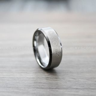 Doctor Who Ring, Gallifreyan Ring Doctor Who Jewelry, Doctor Who Wedding Band, Doctor Who Wedding Ring, 8mm Silver Tungsten Ring