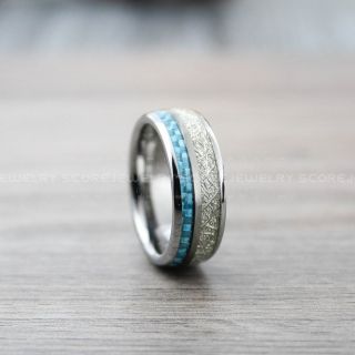 Meteorite Ring, Silver Tungsten Band with Meteorite Inlay, Meteorite Wedding Band, Meteorite Wedding Ring, Silver Tungsten Ring, Silver Wedding Band