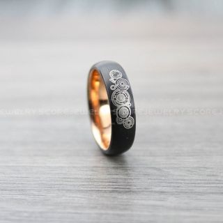 Doctor Who Ring, Gallifreyan Ring Doctor Who Jewelry, Doctor Who Wedding Band, Doctor Who Wedding Ring, 6mm Black Tungsten Ring
