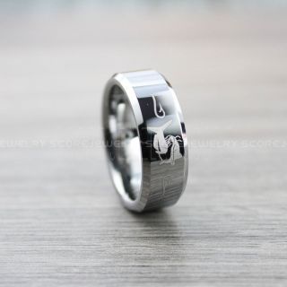Catfish Ring, Catfish Jewelry, Fishing Ring, Fishing Jewelry, Silver Tungsten Ring, Silver Wedding Band, Hunting Ring, Fish Hooks Ring, Silver Ring