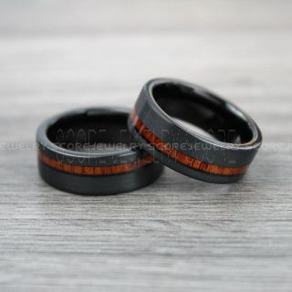 Wood Rings, Koa Wood Wedding Bands, Black Tungsten Bands with Koa Wood Inlay, Black Wedding Rings, Black Wedding Bands, Black Wood Rings