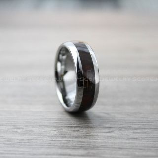 Koa Wood Ring, Koa Wood Wedding Band, 8mm Silver Tungsten Band Koa Wood Inlay, Silver Wedding Ring, Silver Wedding Band, Silver Wood Ring