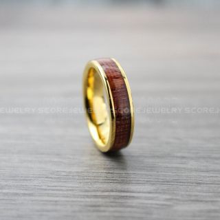Wood Ring, Redwood Ring, Redwood Wedding Band, 14K Yellow Gold Tungsten Band Redwood Inlay, Yellow Gold Wedding Ring, Yellow Gold Wedding Band