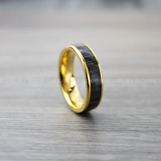 Wood Ring, Redwood Ring, Redwood Wedding Band, 6mm 14K Yellow Gold Tungsten Band Redwood Inlay, Yellow Gold Wedding Ring, Yellow Gold Wedding Band