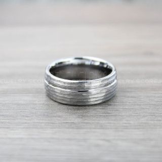 Hammered Tungsten Ring, 8mm Silver Tungsten Wedding Band, Hammered Wedding Band, Silver Hammered Wedding Ring, Silver Wedding Ring