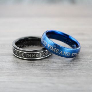 Doctor Who Rings, Doctor Who Wedding Rings, Gallifreyan Rings, 2 Piece Couple Set Tungsten Bands Together Forever Through Time and Space Tungsten Bands