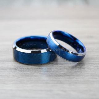 Classic Blue Tungsten Rings, Blue Tungsten Wedding Bands, 2 Piece Couple Set Blue Wedding Bands, Blue Wedding Rings, Blue Tungsten Wedding Rings
