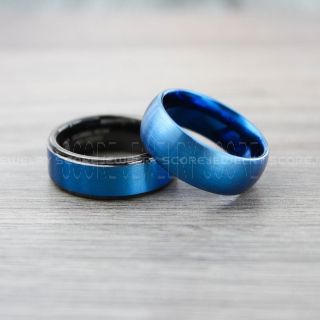 Classic Blue Tungsten Rings, Blue Tungsten Wedding Bands, 2 Piece Couple Set Blue Wedding Bands, Blue Wedding Rings, Blue Tungsten Wedding Rings