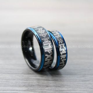 Norse Runes Rings, Norse Rings, 2 Piece Couple Set Viking Rings, Elder Futhark Rings, Black Norse Runes Rings, Black Tungsten Rings, Black Wedding Rings, Tungsten Wedding Bands