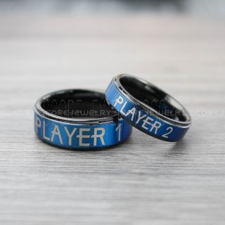 Player 1 Player 2 Rings, Gamer Rings, Black Tungsten Rings, Black Wedding Bands, Couple Ring Set Gamer Rings