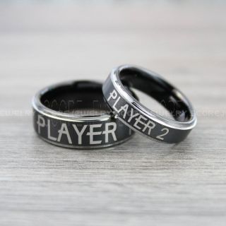 Player 1 Player 2 Rings, Gamer Rings, Black Tungsten Rings, Black Wedding Bands, Couple Ring Set Gamer Rings