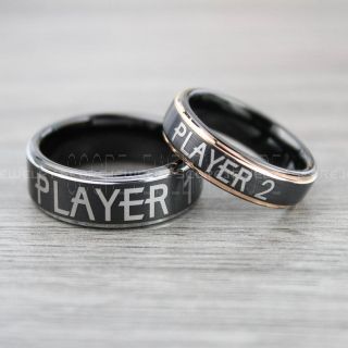 Player 1 Player 2 Rings, Gamer Rings, Black Tungsten Rings, Black Wedding Bands, Couple Ring Set Gamer Rings