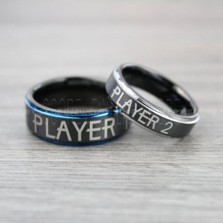 Player 1 Player 2 Rings, Gamer Rings, Black Tungsten Rings, Black Wedding Bands, Couple Ring Set Gamer Rings