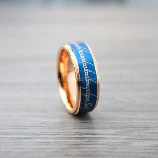 Elvish Ring, Tengwar Ring, Customize Your Own Text in Elvish, Elvish Rose Gold Wedding Band, Rose Gold Elvish Wedding Ring, Rose Gold Tungsten Band
