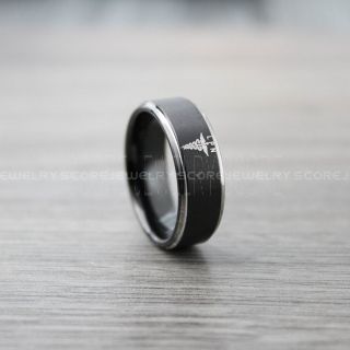 Nurse Ring, Registered Nurse Ring, LPN Nurse Wedding Band, Career Ring, LPN Nurse Jewelry, Nurse Black Tungsten Ring, Black Wedding Band, Black Tungsten Wedding Band