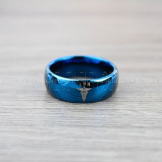 Licensed Practical Nurse Ring, Nurse Ring, LPN Nurse Wedding Band, Career Ring, LPN Nurse Jewelry, Blue Nurse Tungsten Ring, Blue Wedding Band, Blue Tungsten Wedding Band