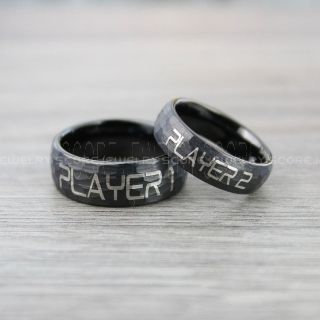 Player 1 Player 2 Rings, Hammered Gamer Rings, Hammered Black Tungsten Rings, Black Wedding Bands, Couple Ring Set Black Gamer Rings, Black Wedding Rings