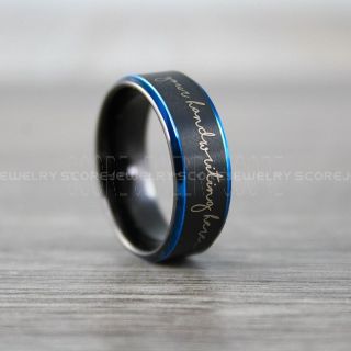 Black Wedding Ring, Custom Handwriting Ring, Handwriting Ring, Personalized Handwriting Black Wedding Band, Black Tungsten Wedding Band, Black Tungsten Ring 8mm Black Tungsten Band