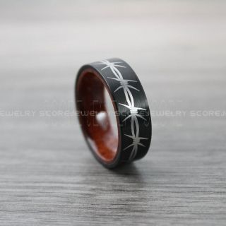 Barb Wire Ring, Barb Wire Jewelry, Bard Wire Wedding Band with Wood Interior, Black Tungsten Ring, Black Ring, Black Wedding Band, Black Wedding Ring
