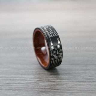 Circuit Ring, Circuit Board Ring with Wood Interior, Engineer Ring, Electronics Ring, Geek Jewelry, Geek Ring, Koa Wood Ring, Koa Wood Wedding Band, Black Wedding Band